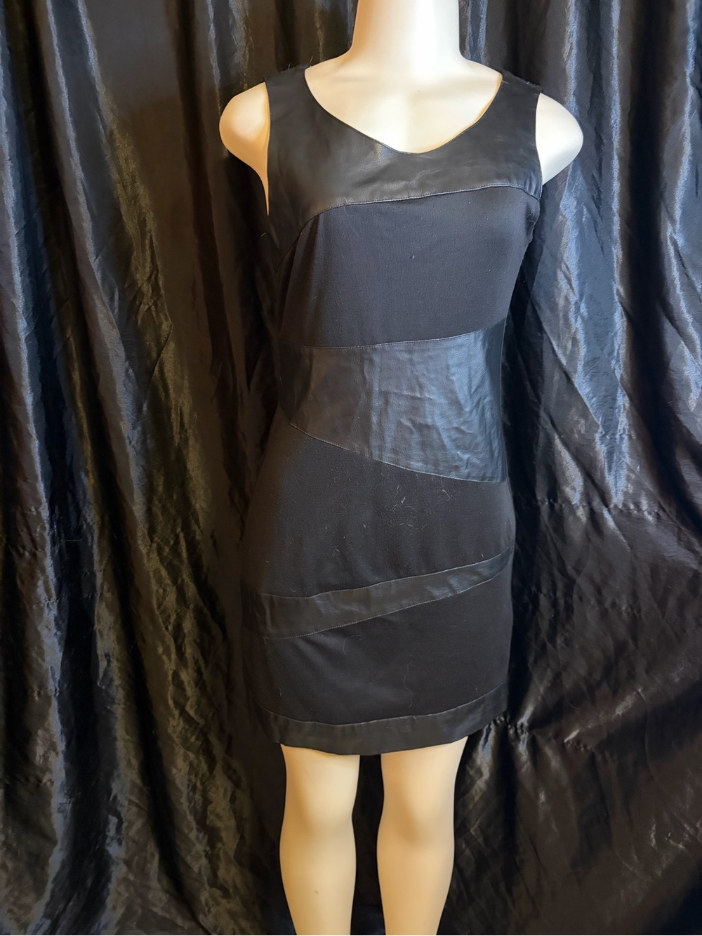 Alyn Paige Black Paneled Faux-Leather Bodycon Mini Dress